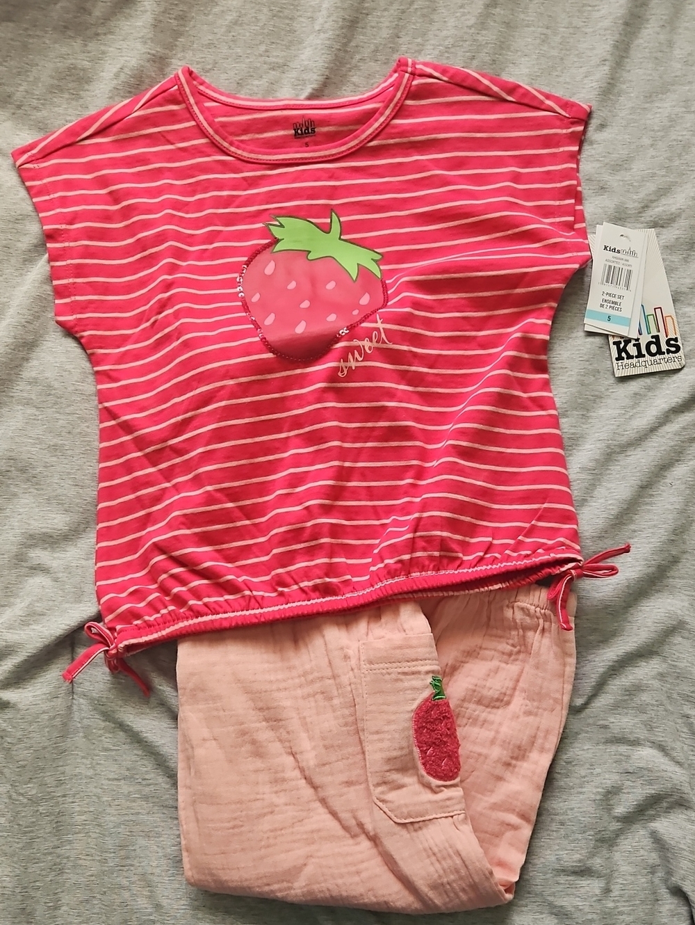 Kids Pink Strawberry Striped Matching Set -